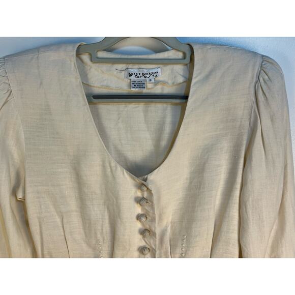 VTG Linen Battenburg Lace Skirt Suit XS Cream Embroidered Floral Lace Boho Flaws - Picture 3 of 14